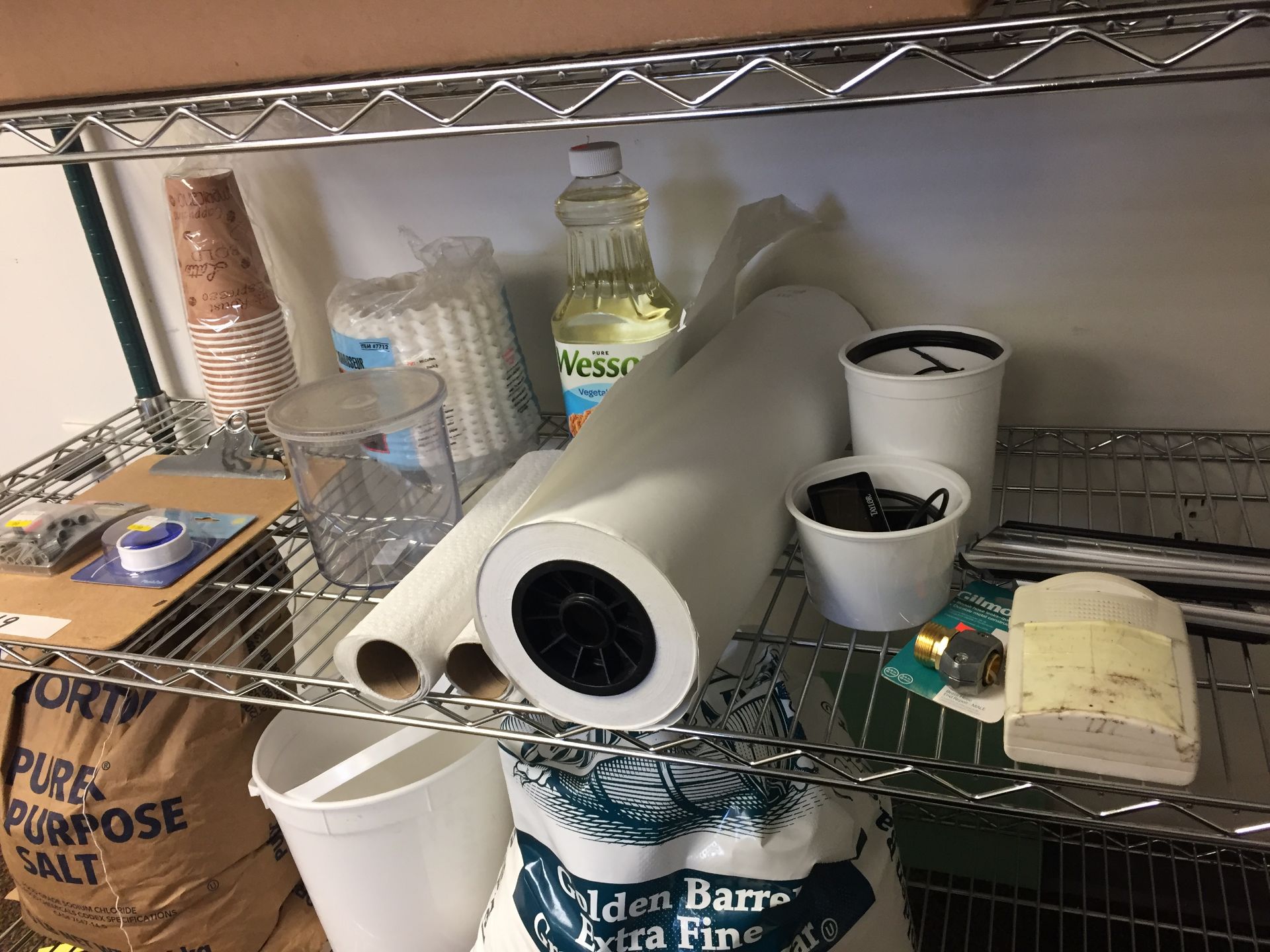 Contents of shelf (rack not included) Coffee filters, cups, paper, Wesson and more - Image 5 of 6