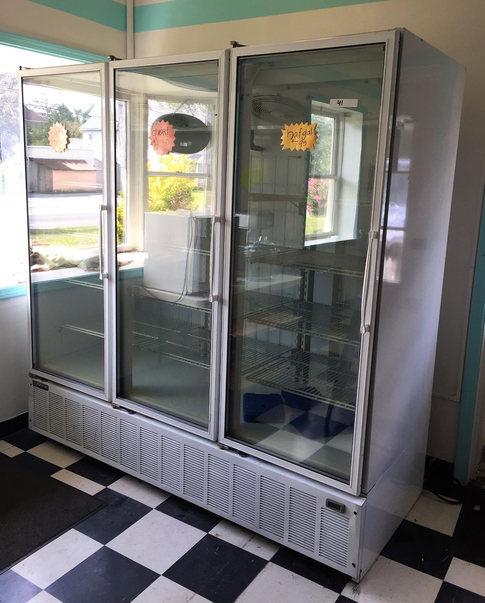 Master built 3 door freezer display case model BLG-74HD, 1 phase, New compressor in 2018. Was