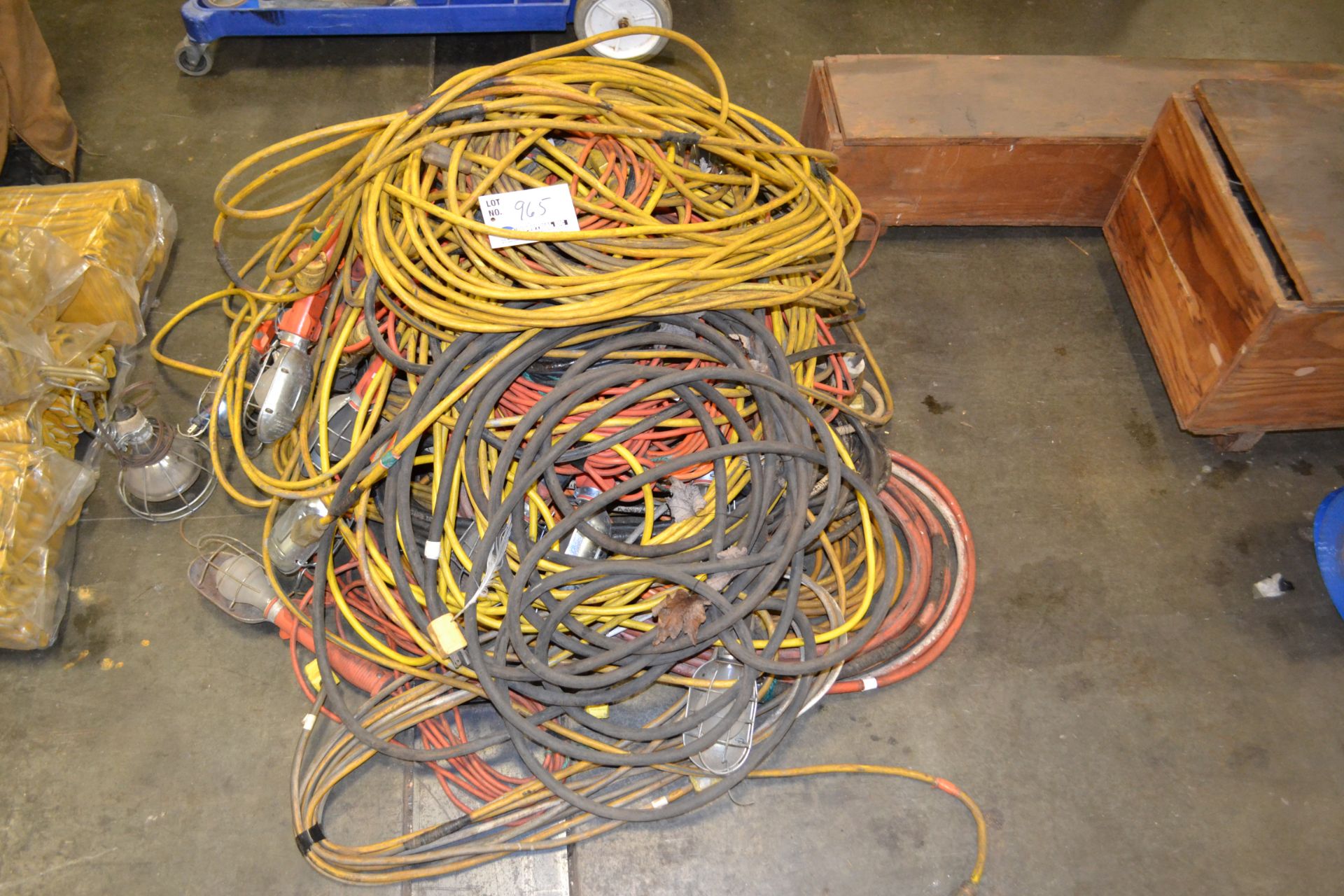 pallet of extensions cords and lights