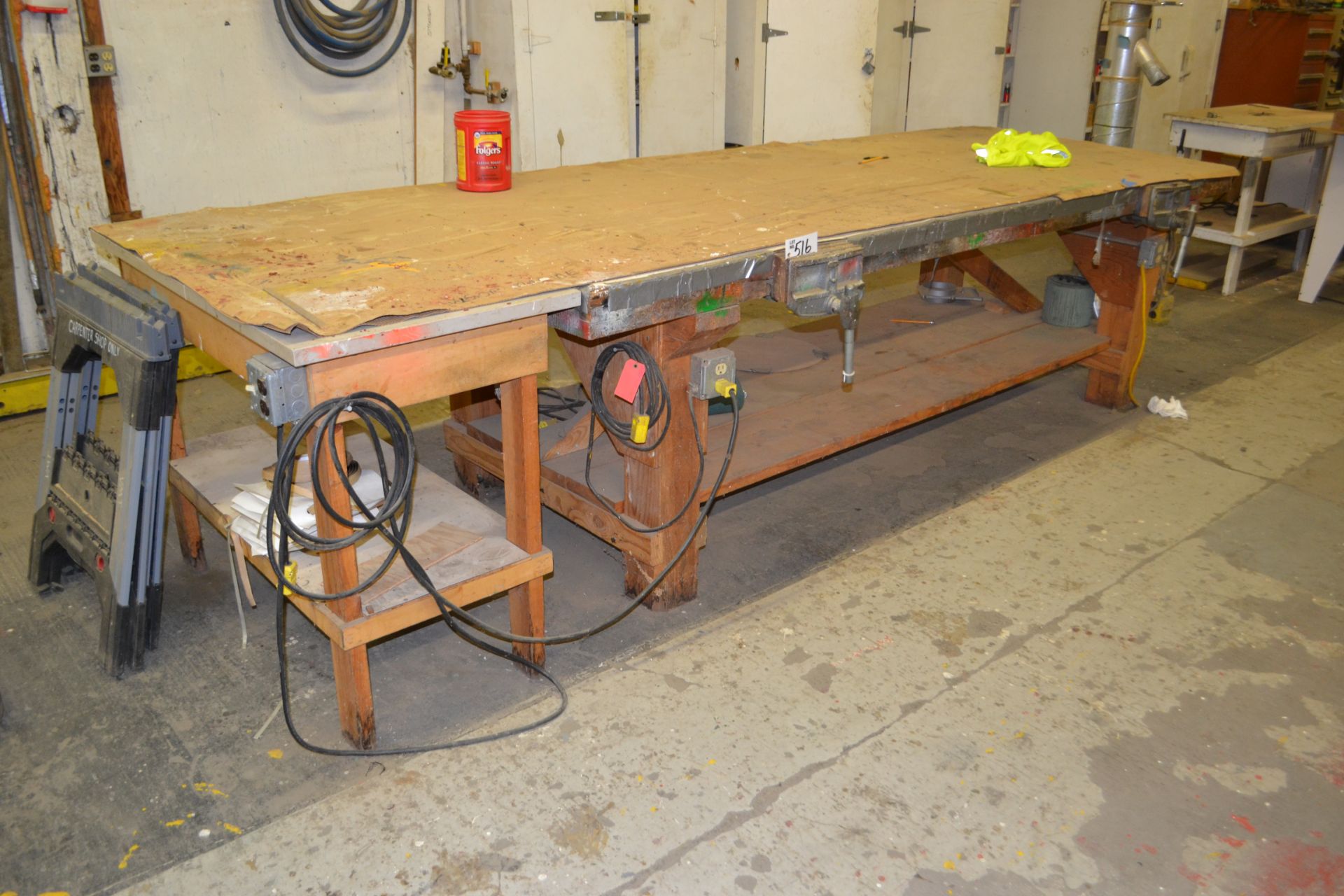 (2) 10' x 4' wooden layout table w/ 2 vises - Bild 3 aus 3