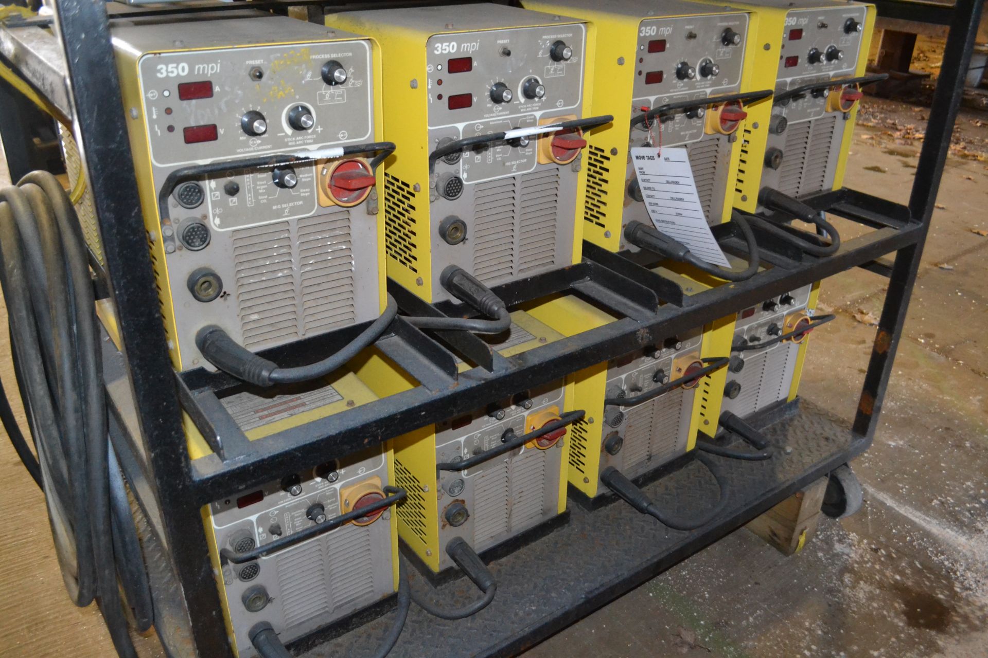 (8) Esab 350 MPI Welders with Breaker Boxes on Steel Cart with Casters - Image 2 of 2