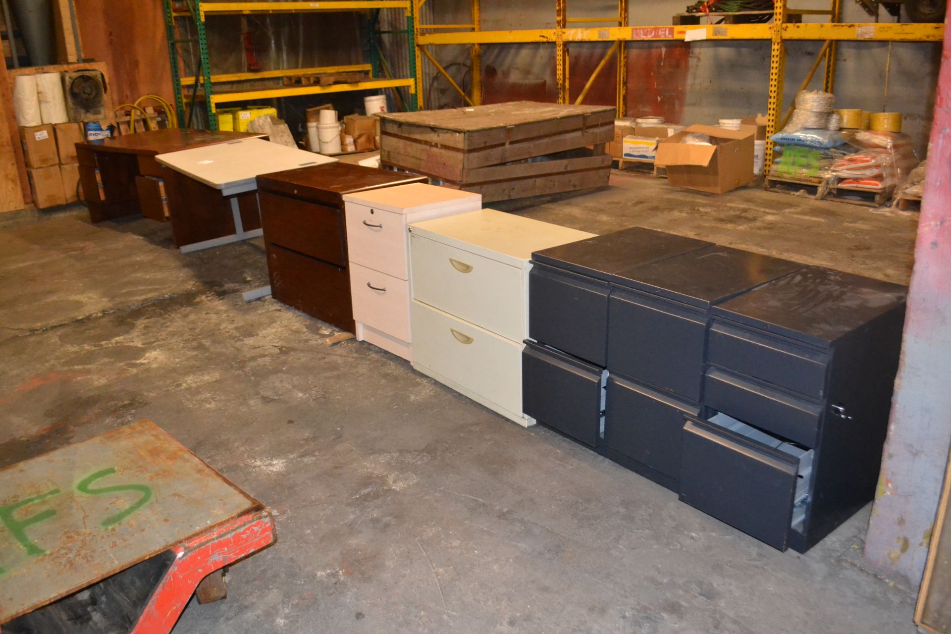 (2) desks and 4 file cabinets