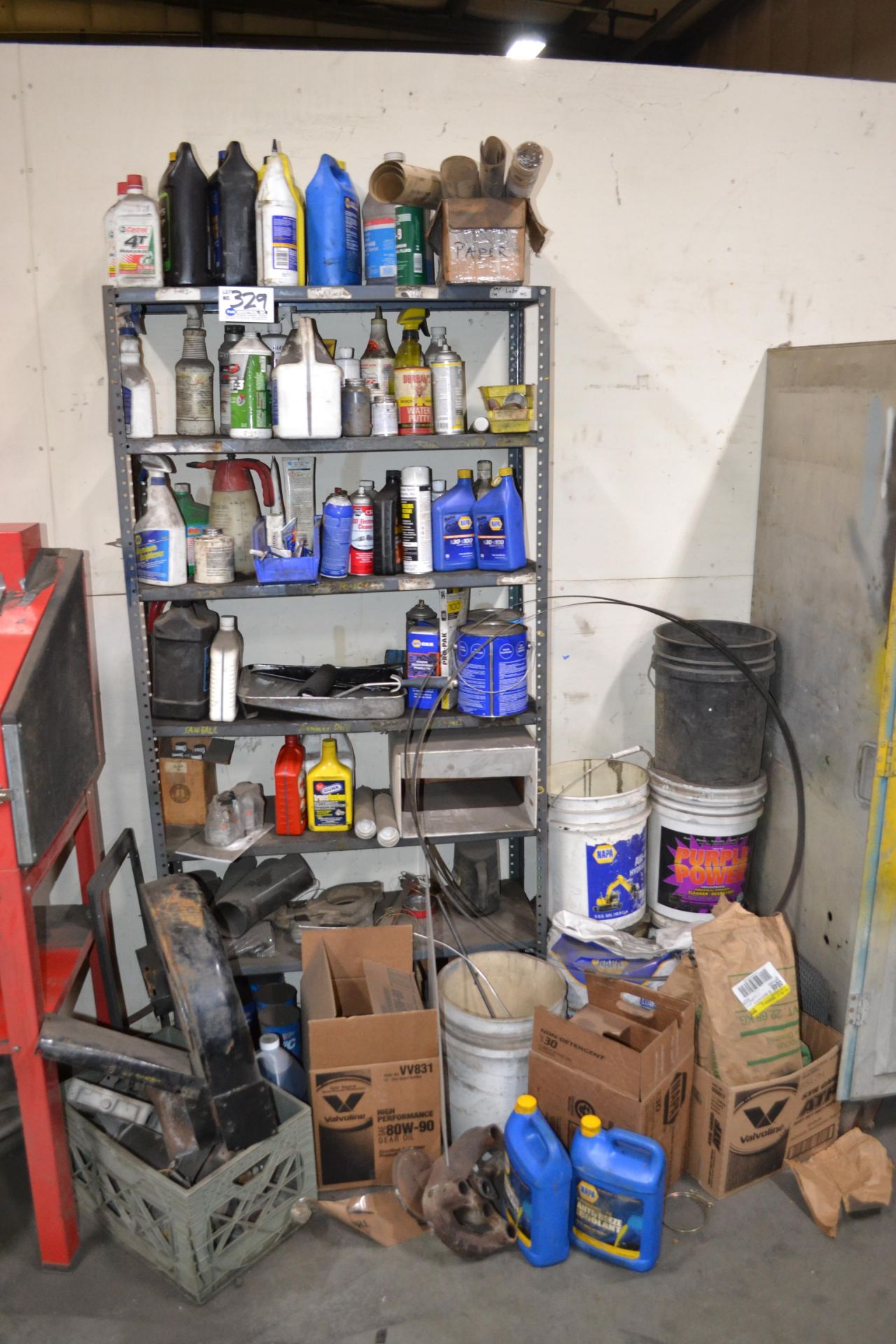 Metal Shelving Unit with assorted oils, cleaners, etc. - Image 2 of 2
