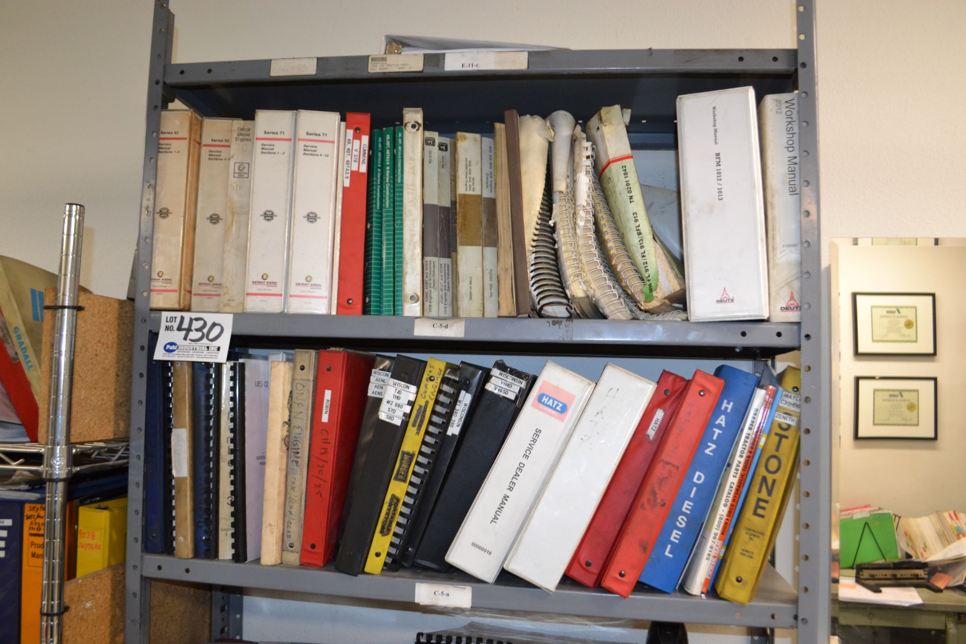 Metal Shelf c/w assorted manuals for diesel motors and pump equipment - Image 2 of 3