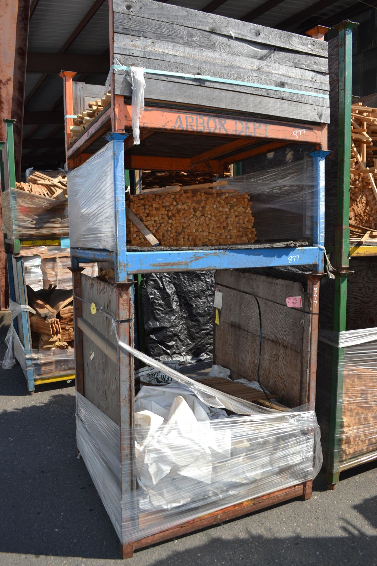 4' x 4' Steel Stacking Bin with Assorted small Lumber (stickers, trellis sticks etc)