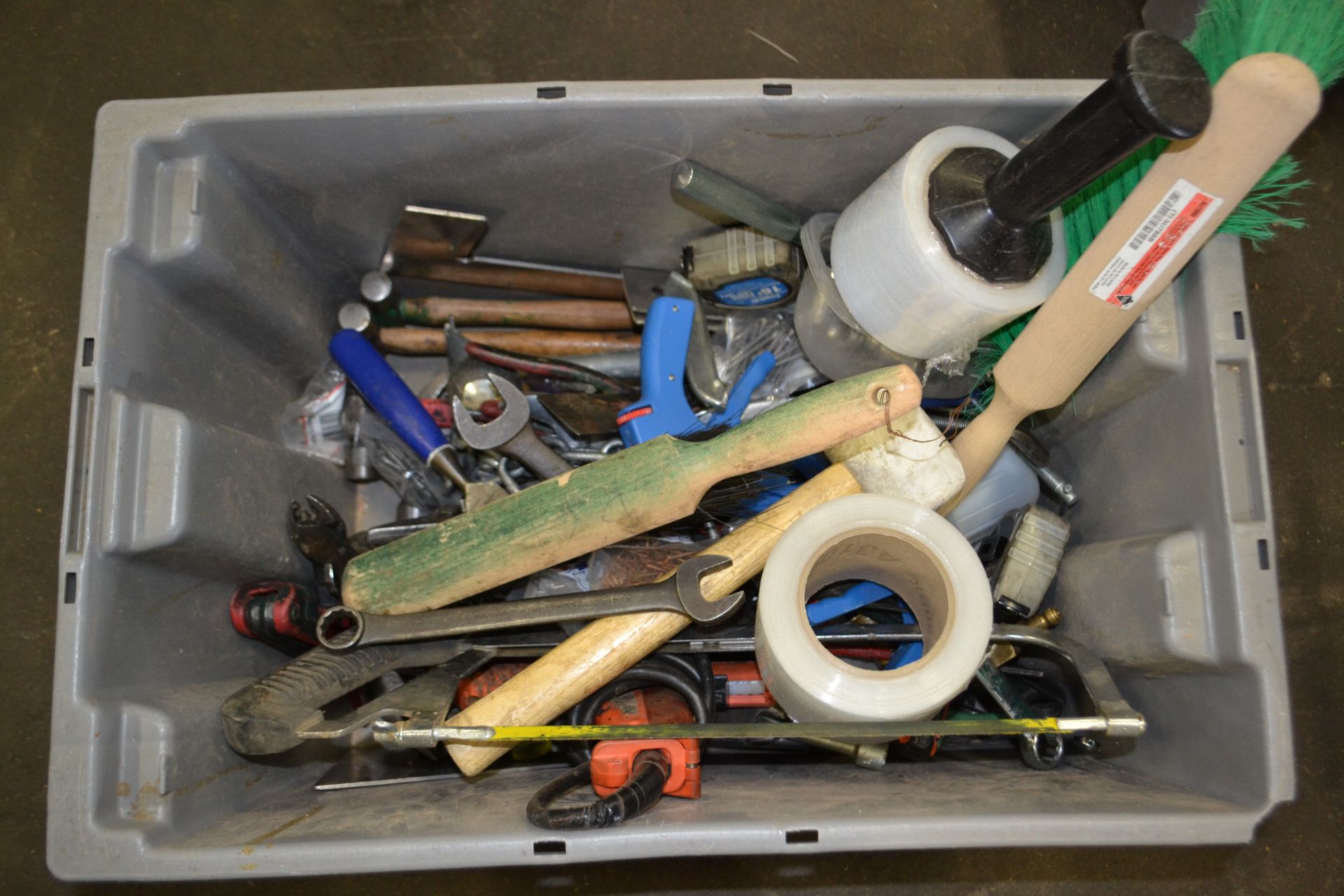 Bin of Assorted Hand Tools, hammers, tape measures, saws, brushes, hardware etc - Image 2 of 2