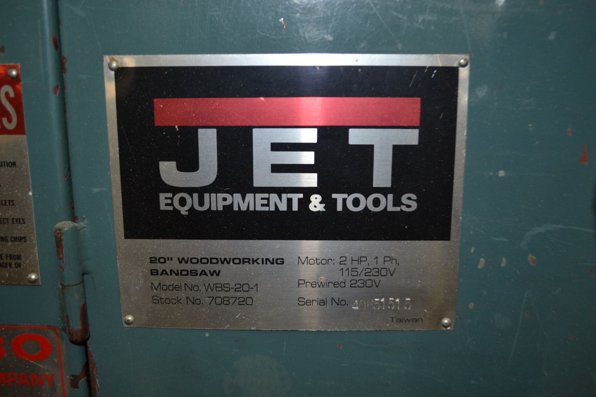 Jet WBS-20-3 20" Vertical Bandsaw 3PH, s/n: 40651515 - Image 2 of 2