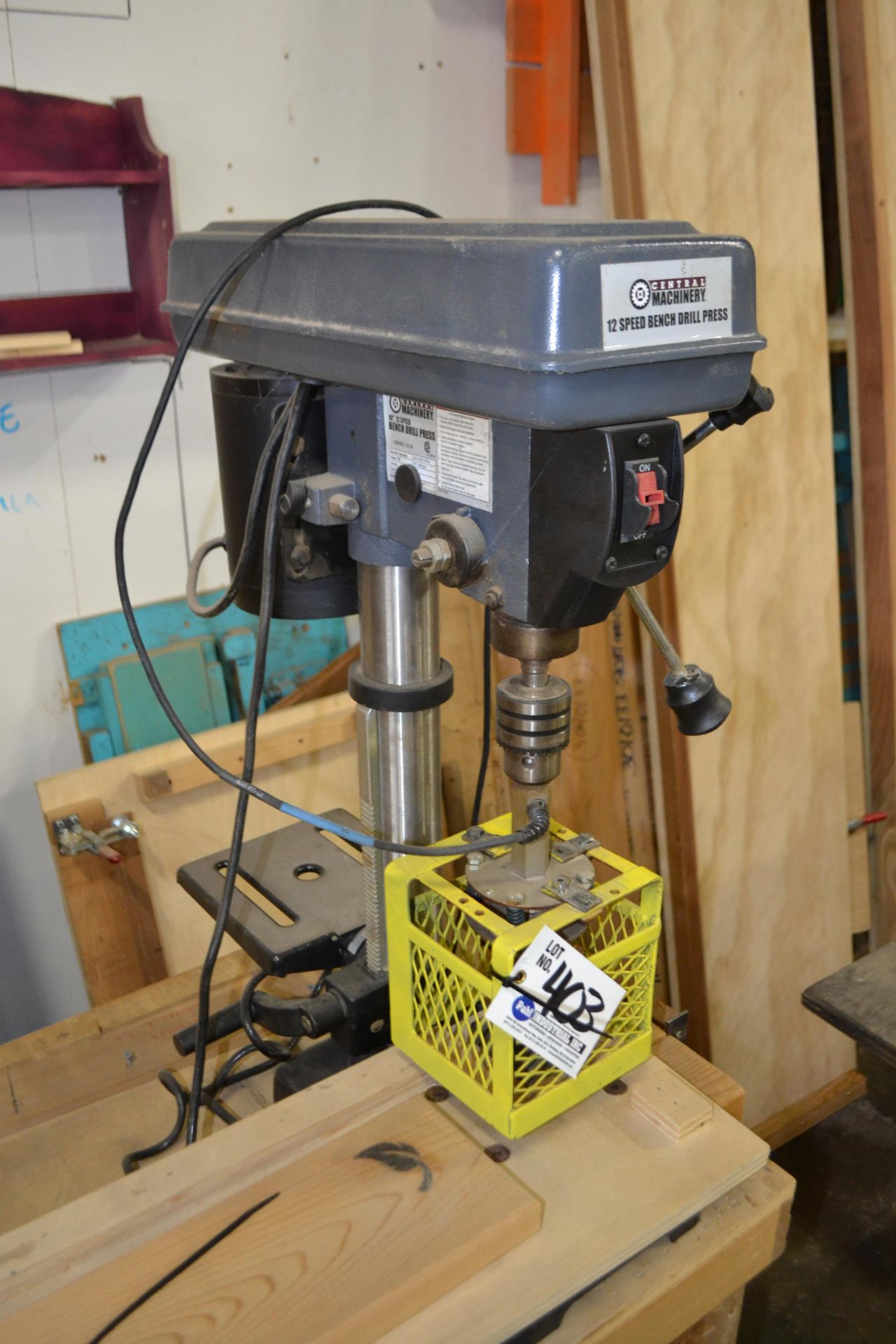 Wood Branding Pres on Central Machinery 12-spd Drill Press and wood work table