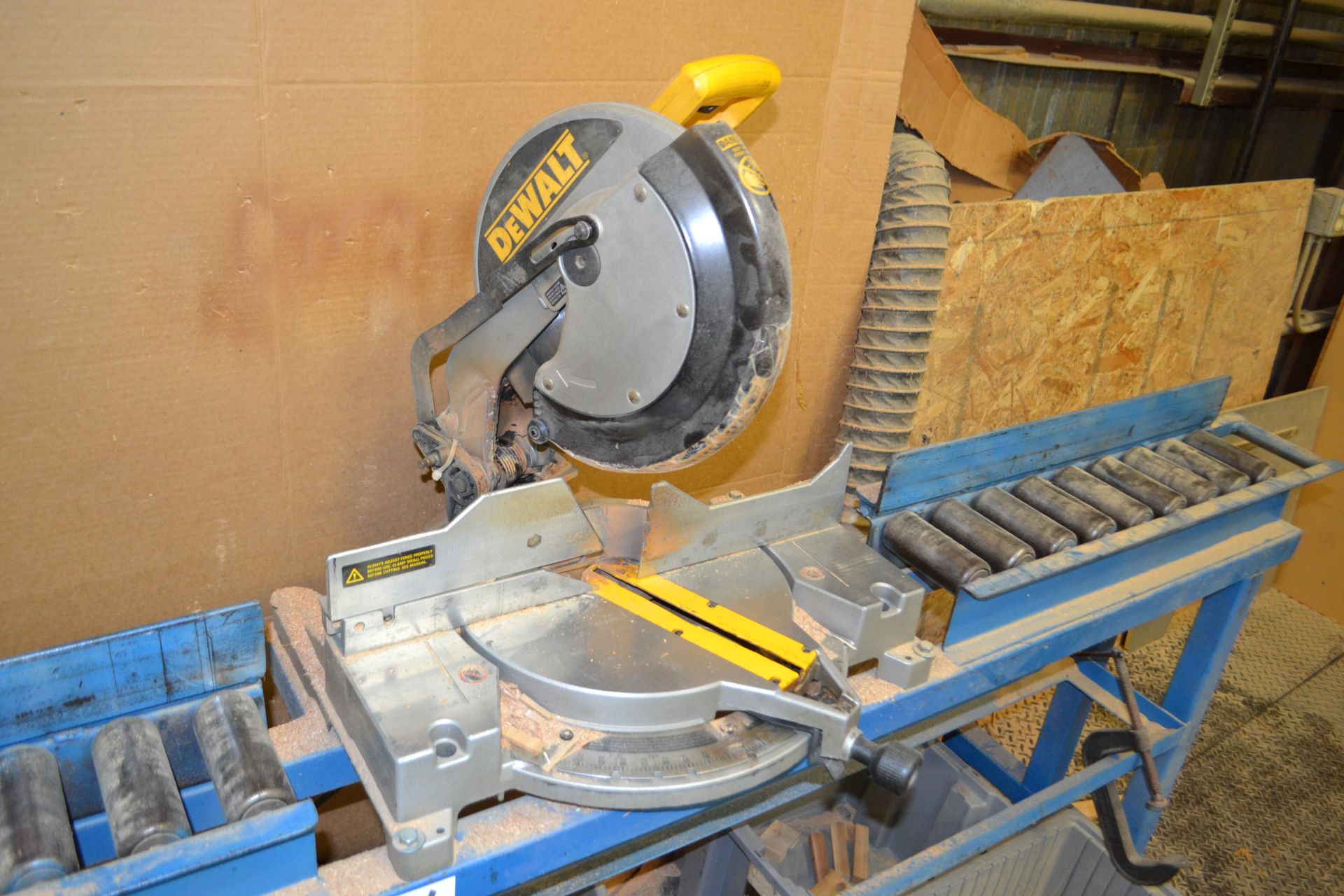DeWalt DW705 Type 8 12" Compound Miter Saw mounted on 111" x 6" Roller Table - Image 2 of 2