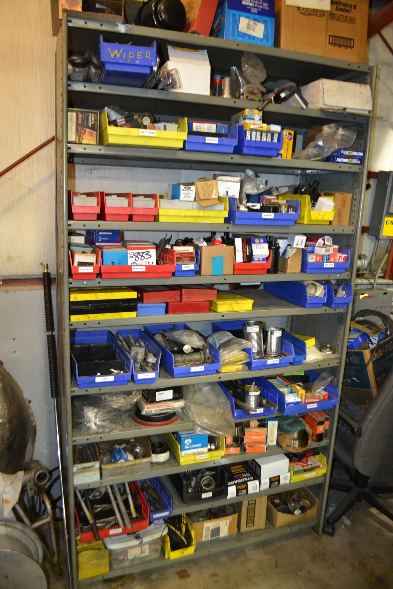 Assorted Pins, Bearings, Coils etc on shelving