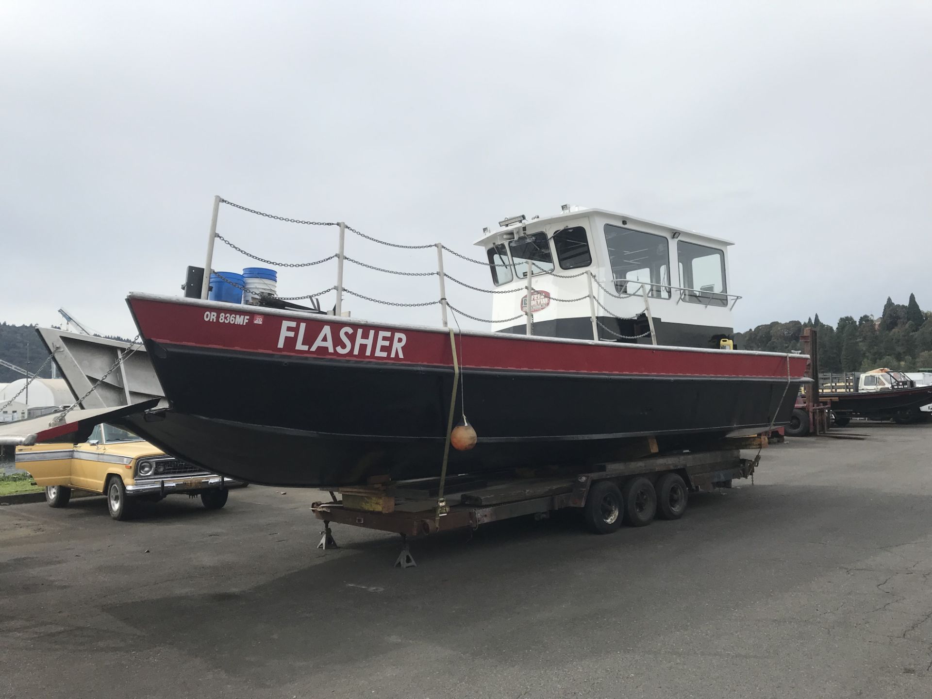 L&J Marine 36’ Aluminum hull landing craft p/w twin Ford 464 engines with twin Hamilton 1031 jets