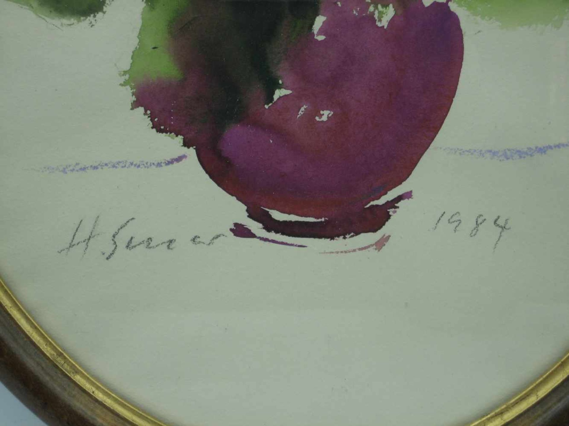 Geyer, Hermann (1934 Ulm-2016 Ulm), Aquarell auf Bütten: „Blumenstrauß in Vase“, ovaler Rahmen, - Bild 2 aus 2