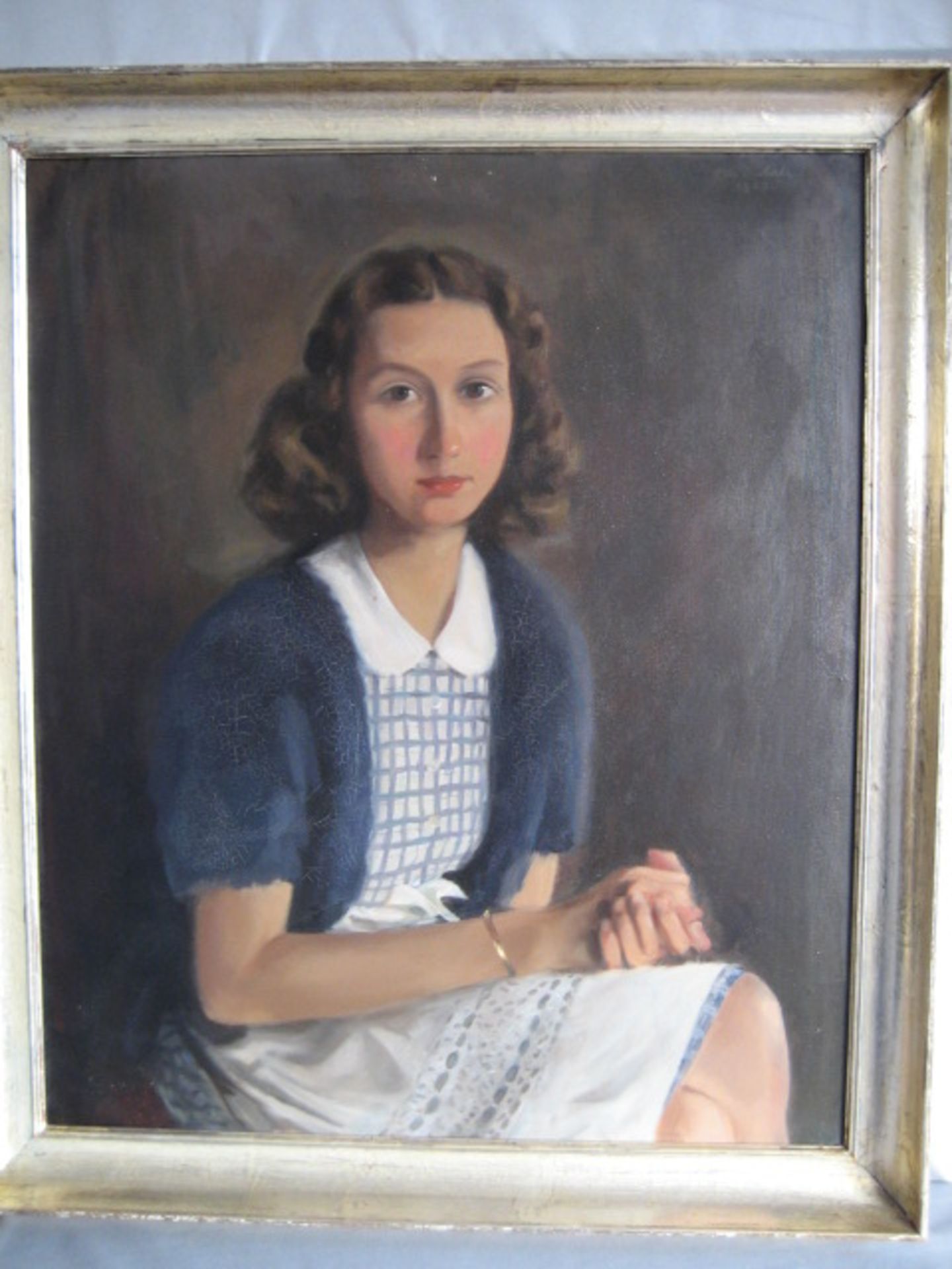 Dieterle, Otto, Öl auf Lw., Damenportrait, Rahmen versilbert, H 86 B 71 cm