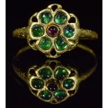 RARE MEDIEVAL GOLD RING WITH AMETHYST AND EMERALDS