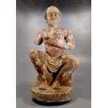 RARE GANDHARA EMPIRE STUCCO OF A SEATED NOBLEMAN