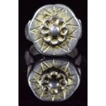 MEDIEVAL TUDOR SILVER GILT FLORAL RING