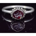 ROMAN SILVER INTAGLIO RING WITH FEMALE GODDESS