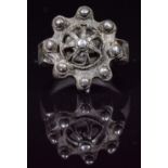 TUDOR PERIOD SILVER RING CROWN OPEN-WORK SHAPED BEZEL