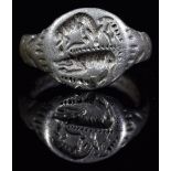 ROMAN LEGIONARY SILVER RING WITH EAGLE, WOLF AND BOAR