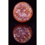 SASSANIAN CARNELIAN BEAD WITH ZEBU BULL