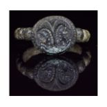 VIKING RING WITH RAM HORNS AND RUNES