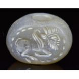 SASSANIAN WHITE AGATE BEAD WITH LAMASSU