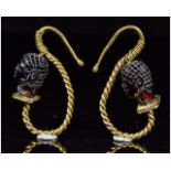 RARE ROMAN GOLD EARRINGS WITH NEGROID GARNET HEADS