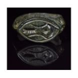 ROMAN BRONZE RING WITH MOON, STAR, AND SUN