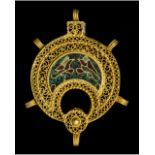 BYZANTINE GOLD LUNAR AMULET WITH ENAMEL