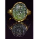 ROMAN GOLD INTAGLIO RING WITH EAGLE AND GOD SALUS