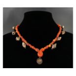 VIKING CARNELIAN NECKLACE WITH SILVER PENDANTS AND COIN