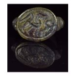 GREEK HELLENISTIC PERIOD BRONZE SEAL RING WITH LION