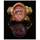 ROMAN GOLD INTAGLIO RING WITH SATYR