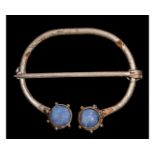 VIKING SILVER OMEGA BROOCH WITH BLUE STONES