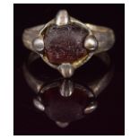 VIKING SILVER RING WITH RED GEM