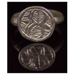 MEDIEVAL SILVER "TRAVELLER" RING WITH DECORATED BEZEL