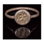 MEDIEVAL SILVER RELIGIOUS RING WITH ANGELS