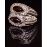 ROMAN SILVER RING WITH TWO GARNET STONES