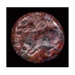 SASSANIAN RED STONE BEAD WITH ANTELOPE