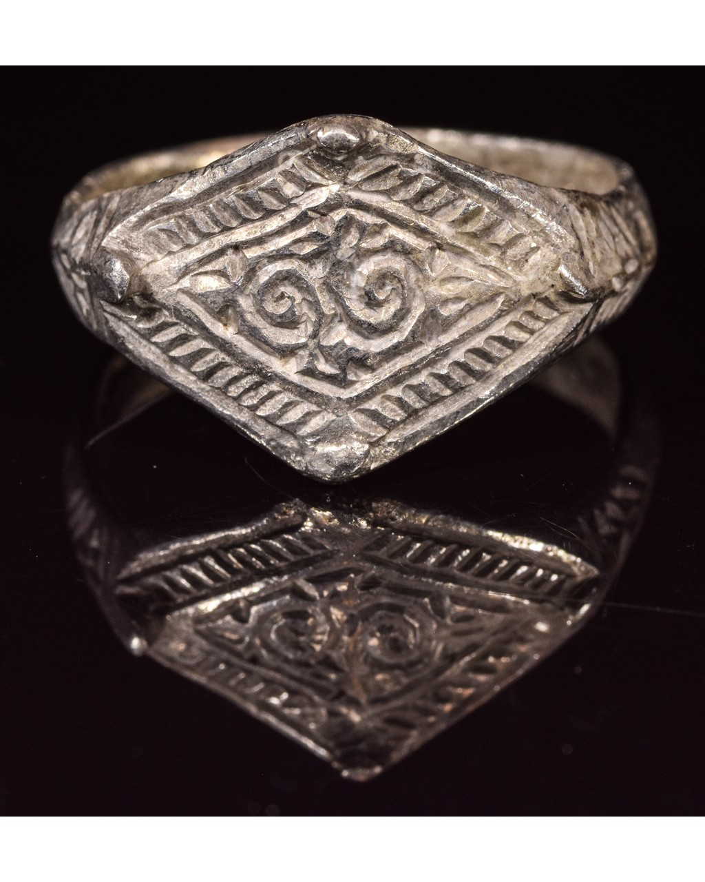 VIKING SILVER RING WITH RUNIC SYMBOL