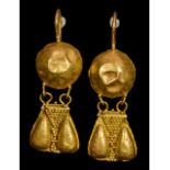 PAIR OF GREEK HELLENISTIC GOLD EARRINGS