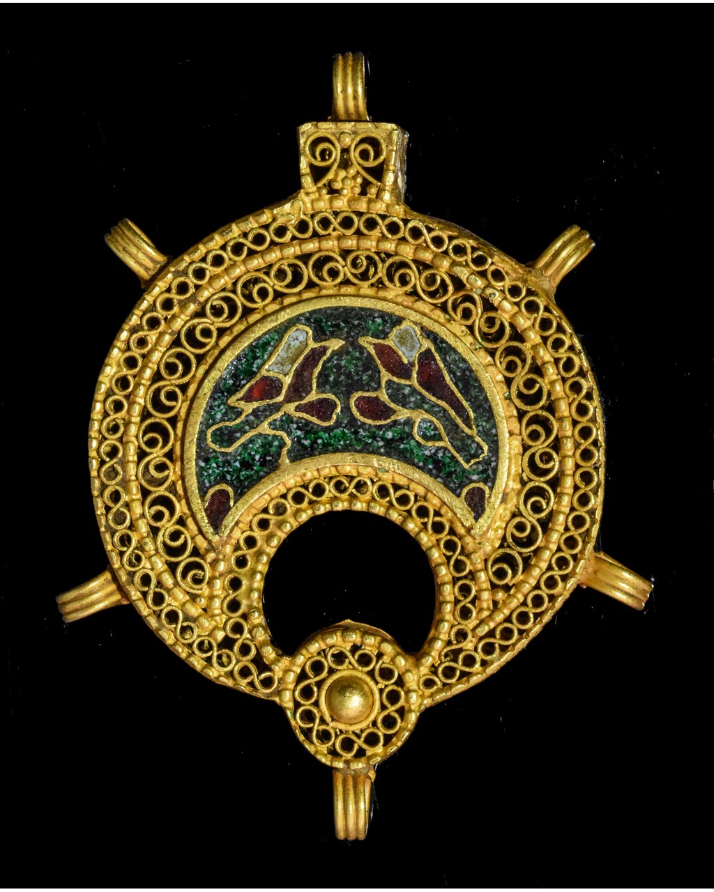 BYZANTINE GOLD LUNAR AMULET WITH ENAMEL