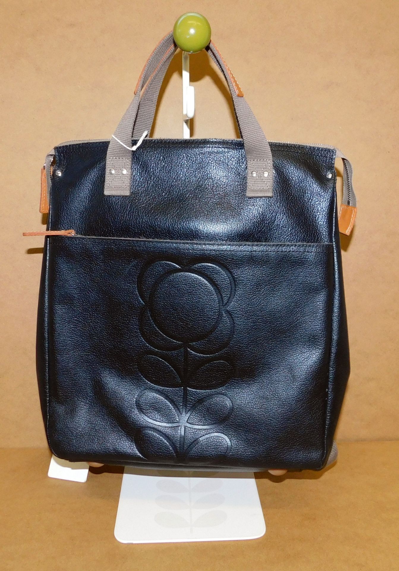 Orla Kiely Embossed Flower Stem Leather Backpack, Black (RRP £290) (Located Stockport)