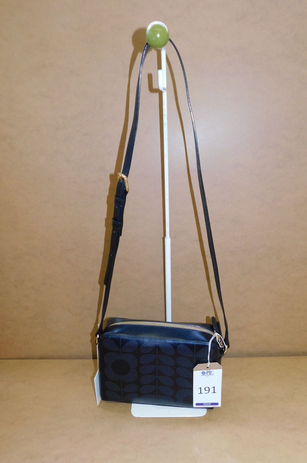 Orla Kiely Punched Tall Flower Stem Leather Abby Bag, Black (RRP £195) (Located Stockport)