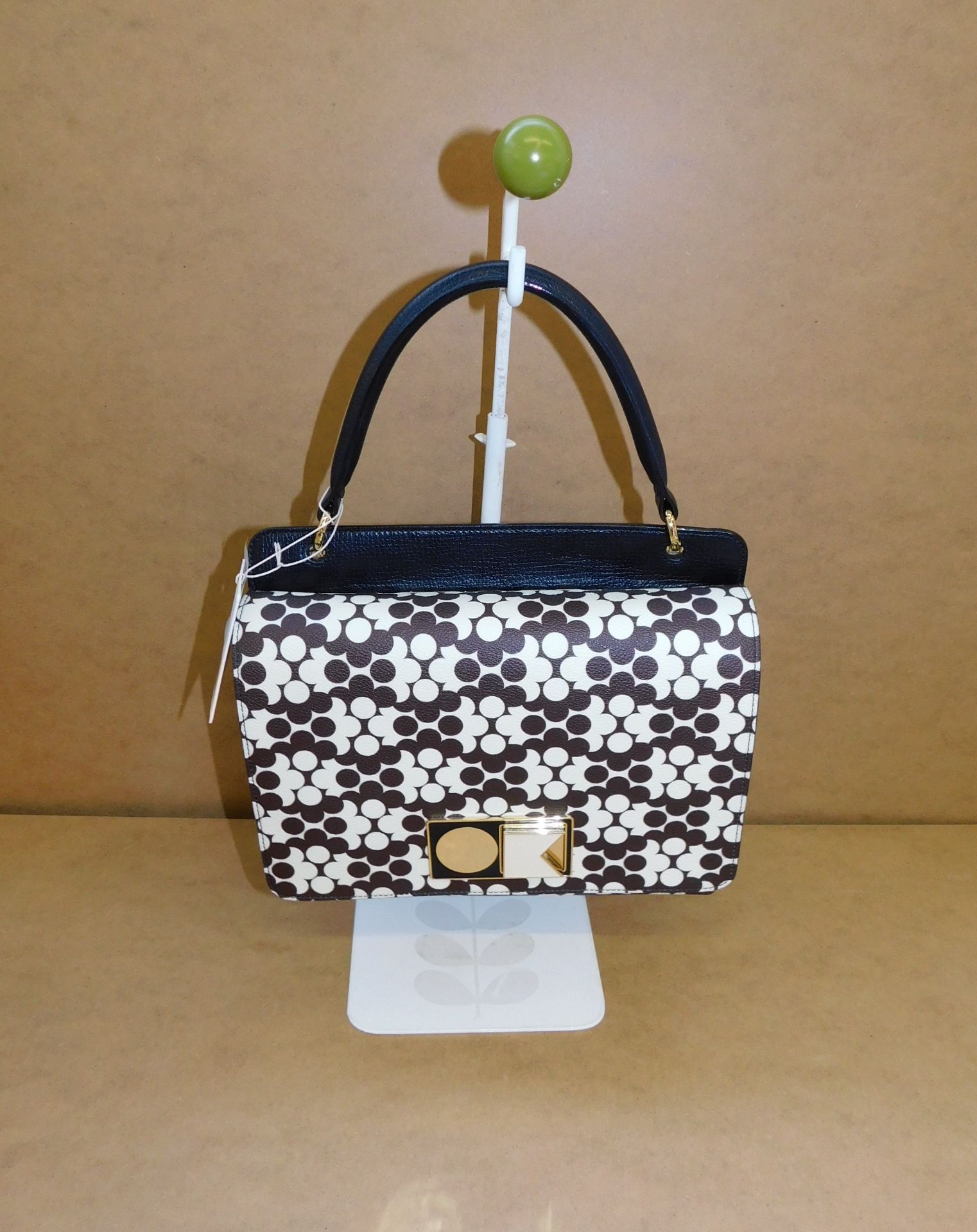 Orla Kiely Textured Vinyl Flower Wave Double Robin Handbag, Chocolate (Ex-Display) (RRP £145) (