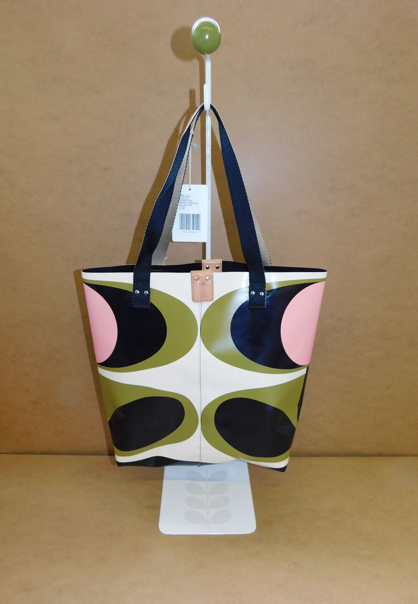 Orla Kiely Flower Oval Printed Tarpaulin Willow Tote Bag, Olive (RRP £110) (Located Stockport)