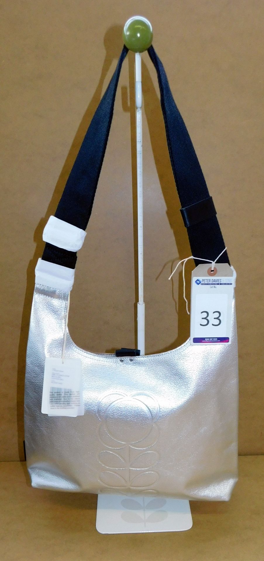 Orla Kiely Embossed Flower Stem Midi Sling Leather Bag, Silver 0400 (Ex-Display) (RRP £155) (Located