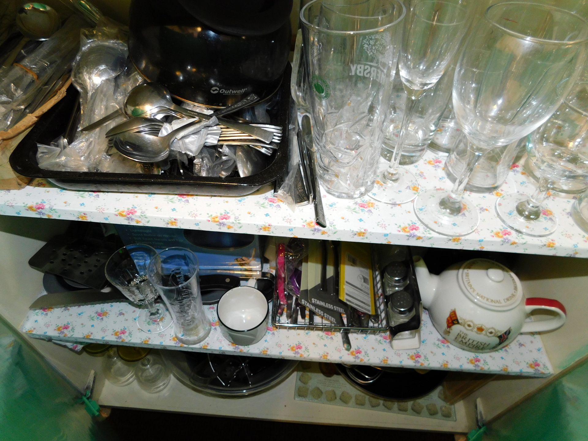 Contents of Cupboards to Include:- Glassware, Crockery & Boating Memorabilia etc. (Located