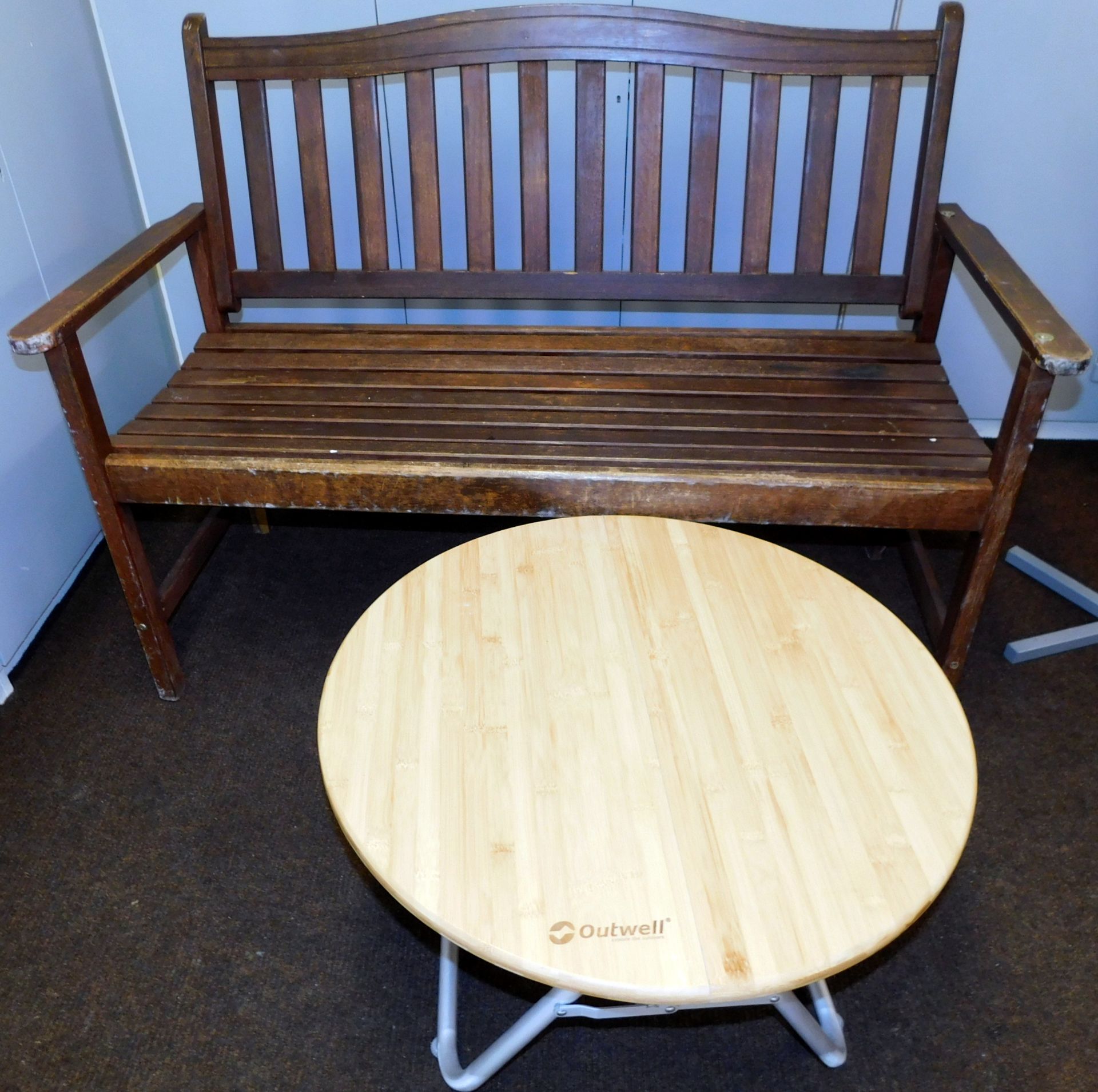 Wooden Bench, 2 Blue Upholstered Chairs & Camping Table (Located Warrington) - Image 3 of 3