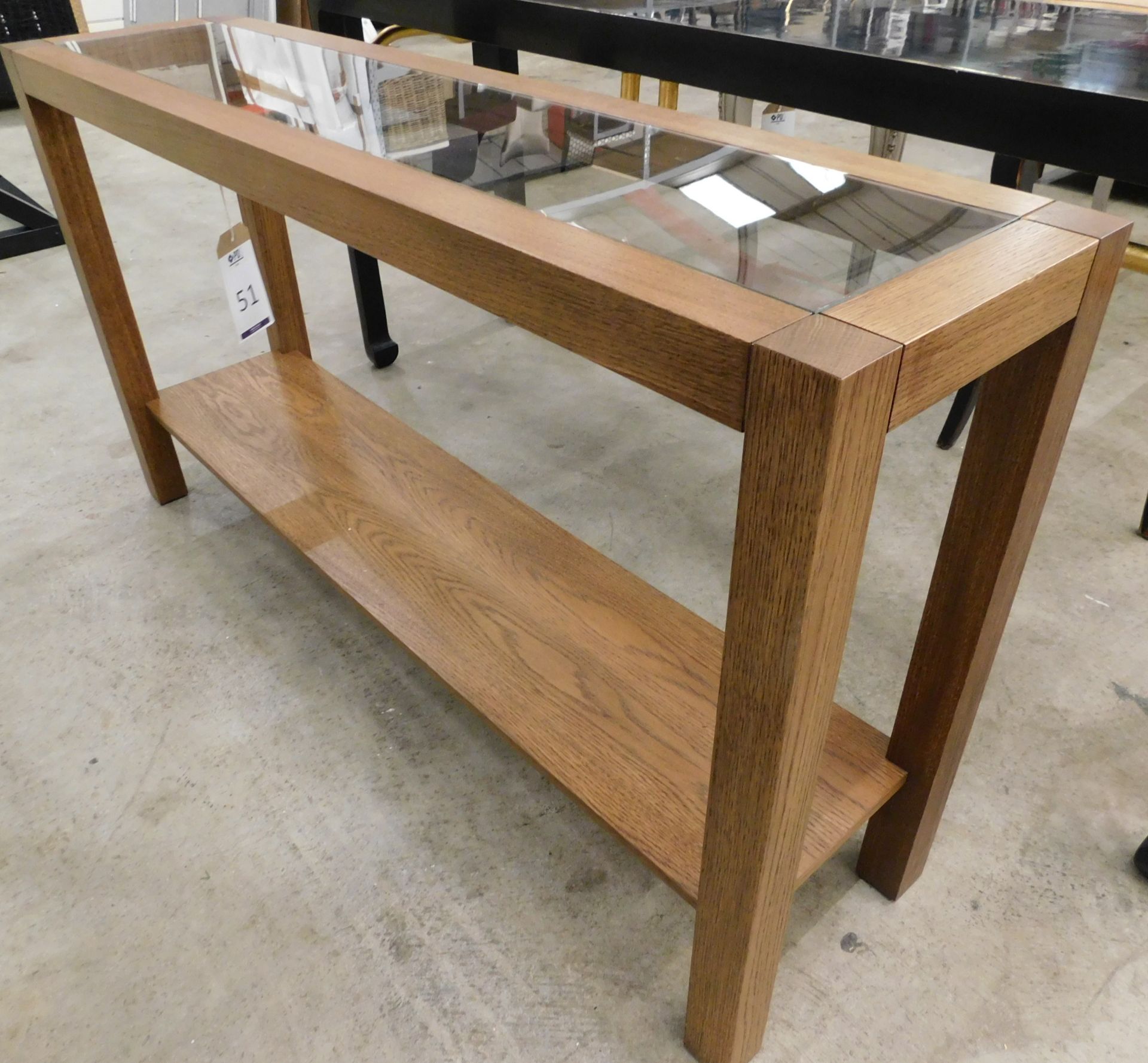 Michael Northcroft Medium Oak Console Table With Plate Glass Top, Square Supports (Approximate